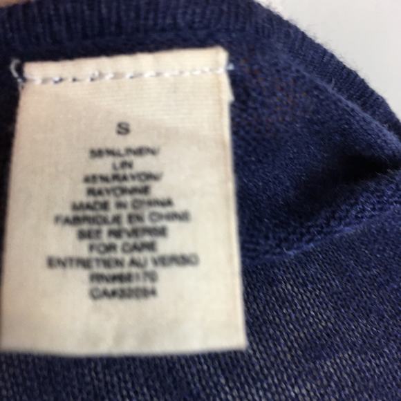 Moth Navy Short Sleeve Ruffle Layer Falling Tiers LInen Blend Cardigan Small - Picture 6 of 7